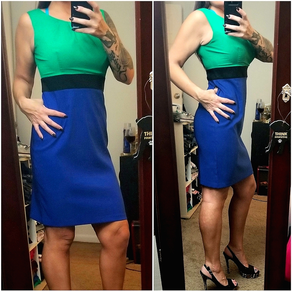 AB Studio green blue shift dress 8 small medium